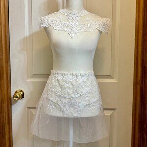 Sexy White Bridal Anniversary Embroidered Lace Mesh Lingerie Set